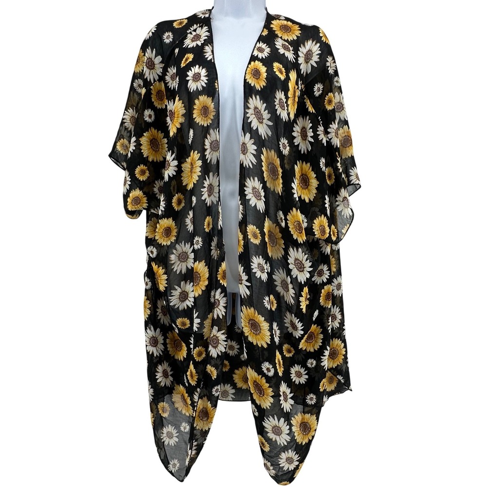 Liberty Love Kimono Cardigan Women 3XL Black Sunflower Floral Whimsygoth Boho